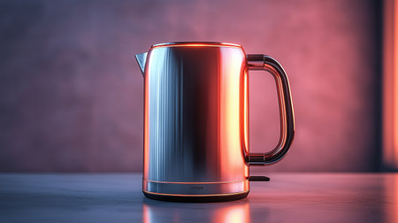 Modern electric kettle on concrete background. 3d illustration. Mock upの素材