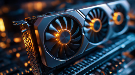 Closeup of computer graphics card. Technology background. 3D renderingの素材