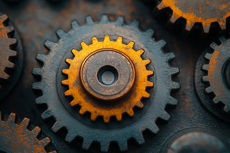 Close-up of rusty metal gears. Industrial background. Selective focus.の素材