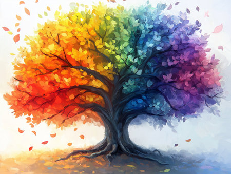 Autumn tree with colorful leaves in watercolor style. Vector illustration.の素材
