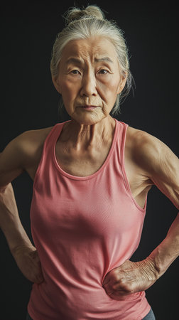 Portrait of an elderly asian woman in sportswear.の素材