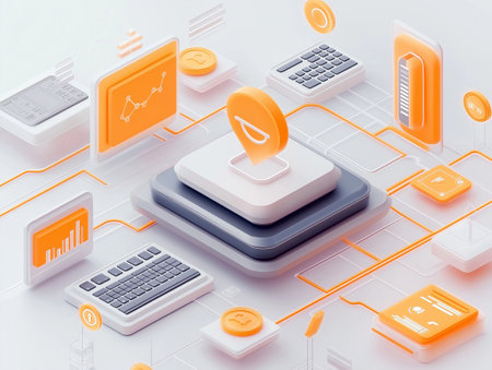 3d isometric business background with icons and elements. Vector illustration.の素材