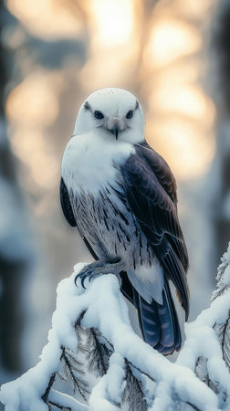 White-tailed hawk (Buteo buteo) sitting on a branch in winter forestの素材