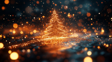 christmas tree and bokeh lights on dark background 3d renderingの素材