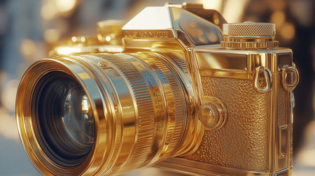 Vintage photo camera on the background of the city. 3d renderingの素材