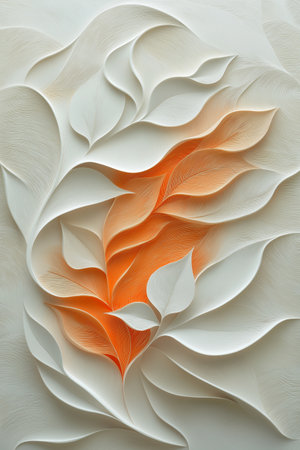 abstract background of a white paper with a pattern of orange leavesの素材
