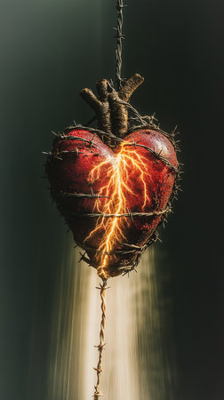 Valentine's Day. Heart made of a rope on a dark backgroundの素材