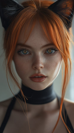 Portrait of a beautiful red-haired girl with frecklesの素材