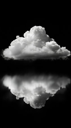 Clouds with reflection on water surface. Black and white background.の素材