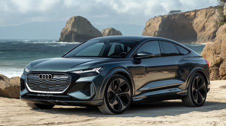 Mercedes-Benz C-Class car model on the beach.の素材