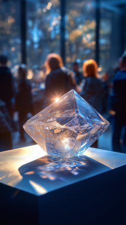glass cube in the form of a snowflake on the background of peopleの素材
