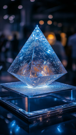 glass pyramid in the museum, closeup photo with shallow depth of fieldの素材