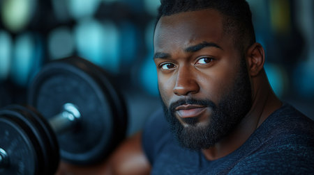 Portrait of a handsome african american man in a gymの素材