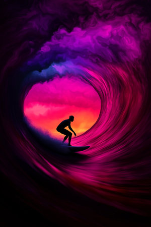 Surfer on the wave at sunset. Vector illustration. Eps 10の素材