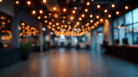Blurred image of modern office interior with bokeh lights.の素材