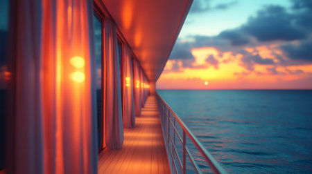 Sunset on the deck of a cruise ship. 3d renderingの素材