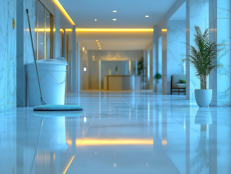 Interior of a modern office building. 3D rendering image.の素材