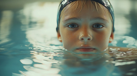 Portrait of a cute little girl in the swimming pool. Selective focus.の素材