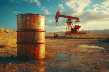 Oil and gas industry. Oil pump in the desert. Toned.の素材