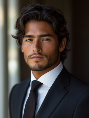 Portrait of a handsome young man in a suit. Men's beauty, fashion.の素材