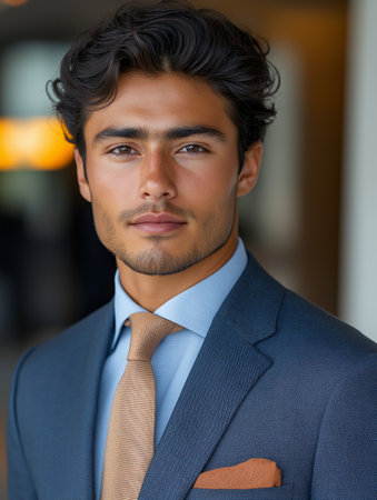 Portrait of a handsome young Indian businessman in a suit and tieの素材