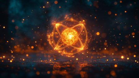 3d rendering of atom on black background. Science and technology conceptの素材
