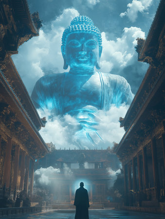 Buddha statue in the temple,Thailand.3d renderingの素材