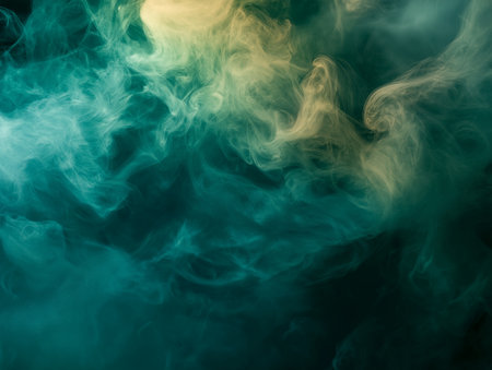 Dense multicolored smoke of  green and blue colors on a black isolated backgroundの素材