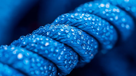 Close-up of blue rope with water drops. Blue background.の素材