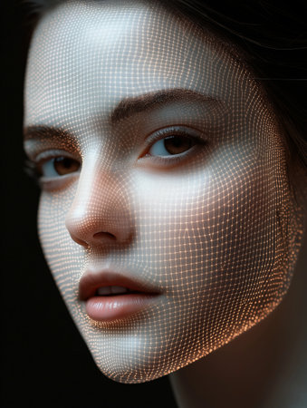 Portrait of a beautiful young woman. Face is made of mesh.の素材