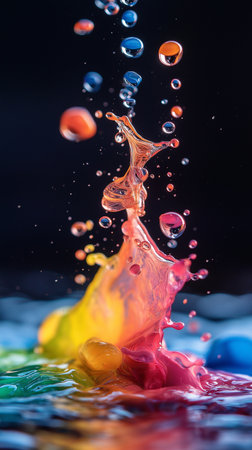 Colorful splashes of water on a black background. Splash effectの素材