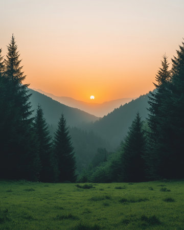 Sunset in the Carpathian mountains. Ukraine. Europe.の素材