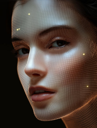 3d rendering of a female face made of particles on a black backgroundの素材