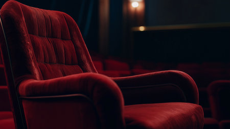 Red cinema armchair in the auditorium. 3d rendering.の素材