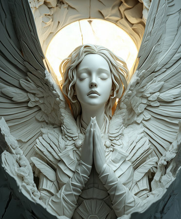 Angel statue in the form of an angel with wings. 3d renderingの素材