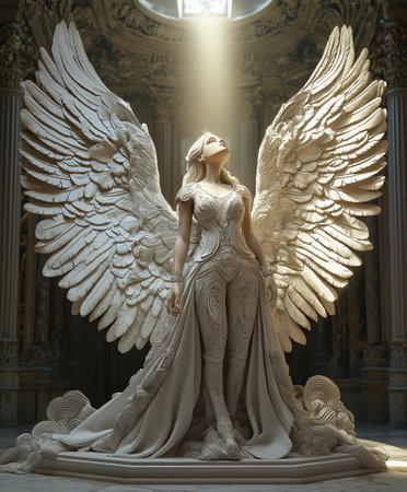 Beautiful woman with angel wings in the interior of the palace.の素材