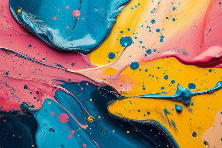 abstract background of acrylic paint in blue, pink and yellow colorsの素材