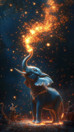 Goddess and elephant in the fire. 3D rendering.の素材