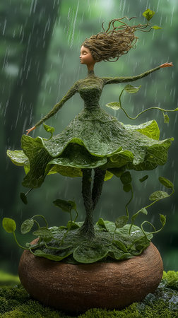 Fairy in the rain. 3d rendering. Computer digital drawing.の素材