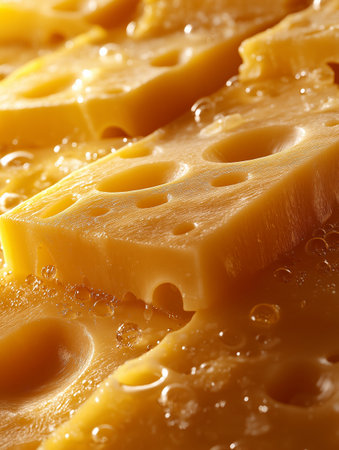 Close up of cheese slices with water drops. Shallow dof.の素材