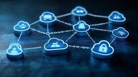 Cloud computing concept. Cloud computing and internet security. 3D renderingの素材