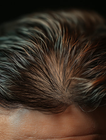 Closeup of a man's hair on a dark background. Shallow depth of field.の素材