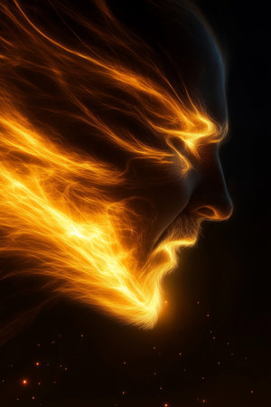 Digital Illustration of a Human Head with a Flames in the Backgroundの素材