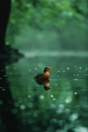 Duck on the lake in the forest. Wildlife scene from nature.の素材