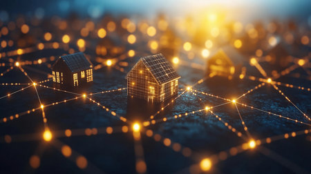 Conceptual image of a small house connected to a network.の素材