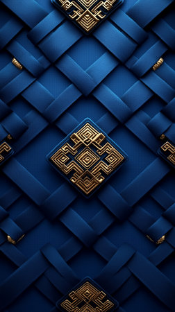 3d illustration of abstract geometric background with blue and gold pattern.の素材