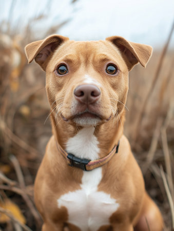Portrait of a red dog breed staffordshire terrier outdoorsの素材