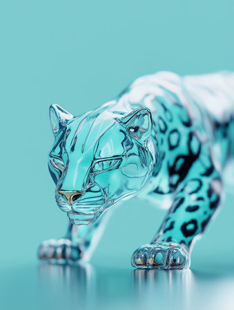 Futuristic cat on a blue background. 3d rendering.の素材