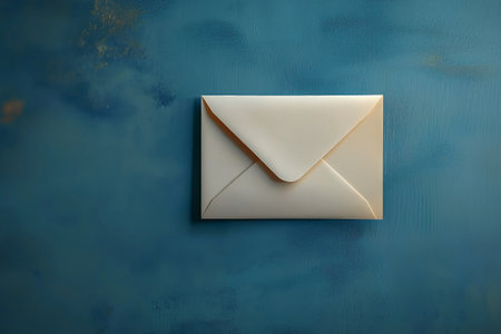 Envelope on a blue background, top view, copy spaceの素材