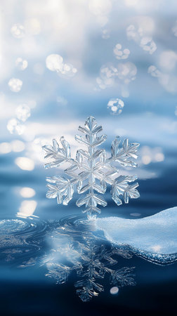Snowflake on blue bokeh background. Christmas and New Year concept.の素材